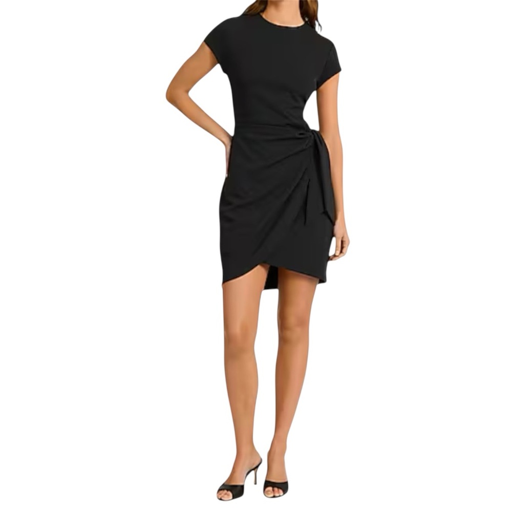 Express Crew Neck Cap Sleeve Tie Wrap Mini Sheath Dress
